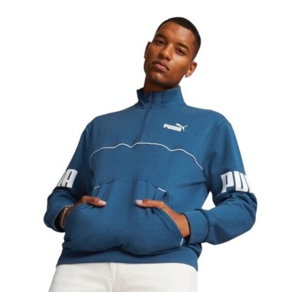 Puma Mens Size XS Power Lake Blue Half Zip Pullover Logo Sweatshirt
